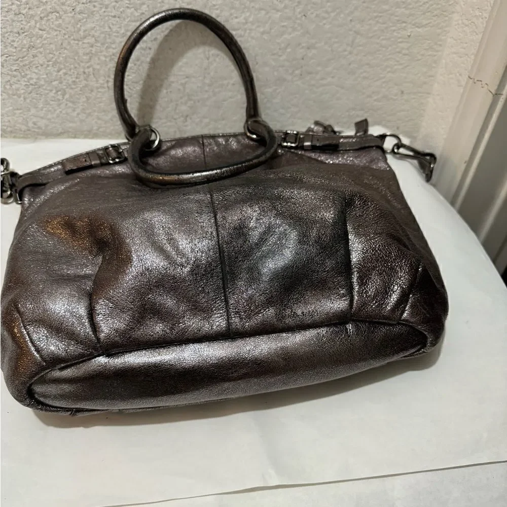 Coach 18815 Madison Pewter Metallic Leather  Hobo Bag  zipper closure - Picture 8 of 12
